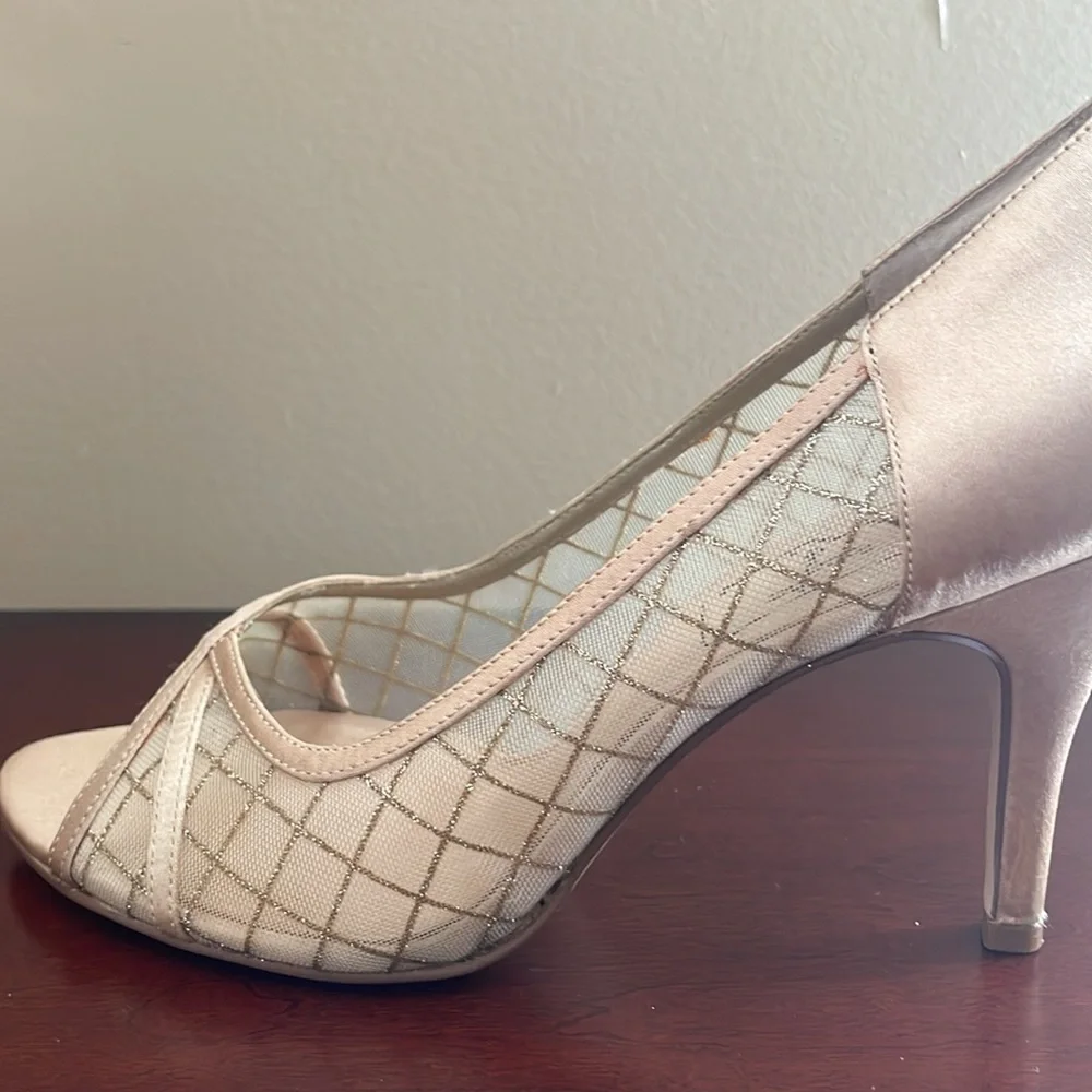 Satin Gold Peep-toe Pump - Picture 7 of 8